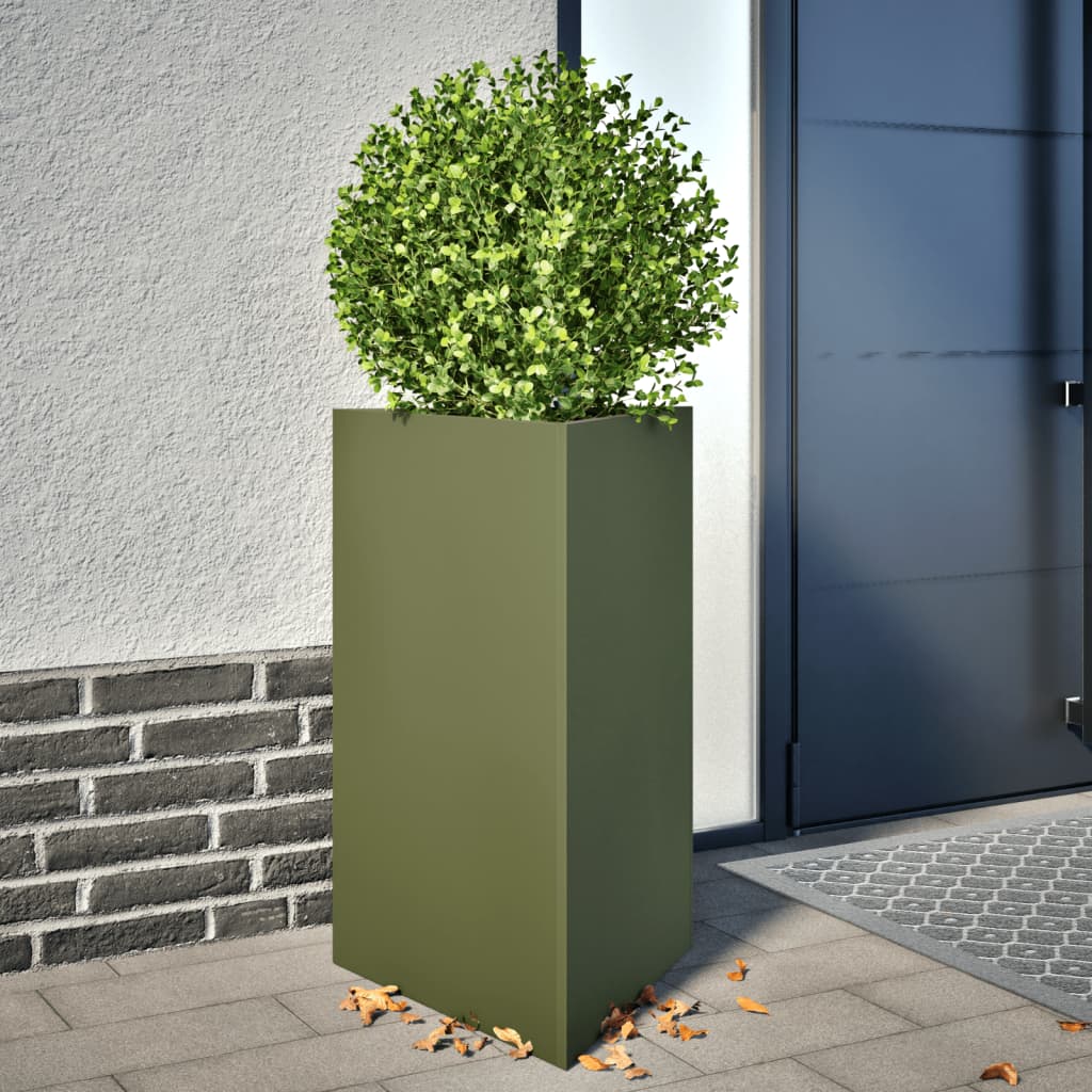 Garden Planters 2 pcs Olive Green Triangular 50x43x75 cm Steel - Decor Base