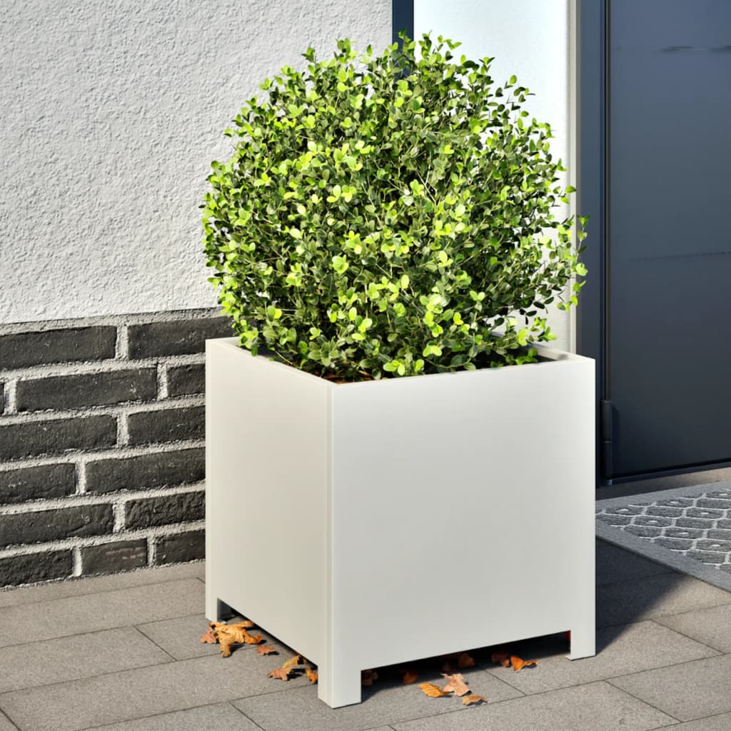 Garden Planter White 40x40x40 cm Steel - vid-851201 - Design Hut