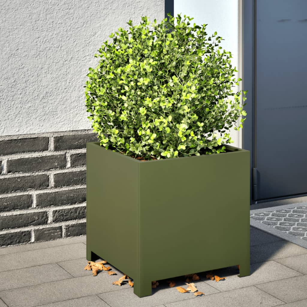 Garden Planters 2 pcs Olive Green 40x40x40 cm Steel - Design Hut