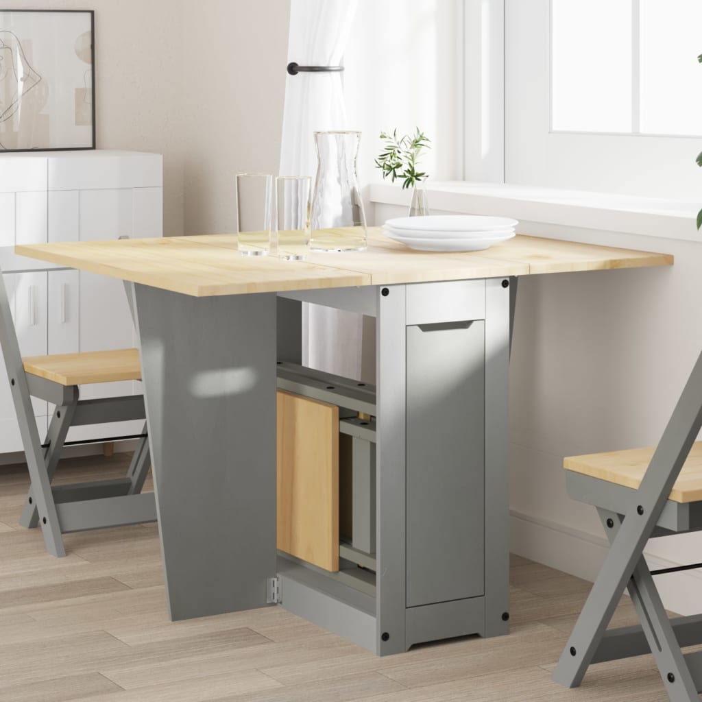 Butterfly Dining Table Foldable Corona Grey Solid Wood Pine - Decor Base