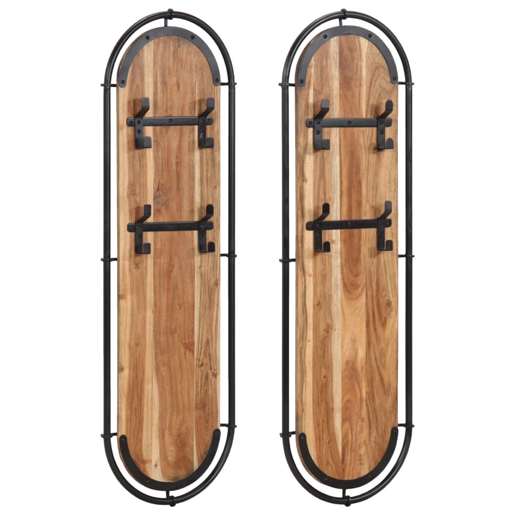 Wall-mounted Coat Racks with 4 Hooks 2 pcs Solid Wood Acacia - Charlotte Dunes