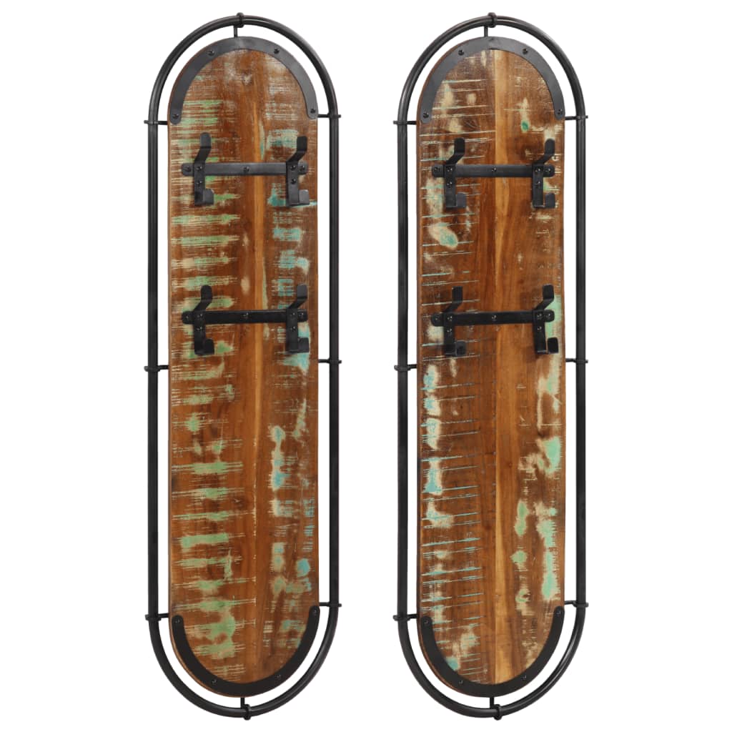Wall-mounted Coat Racks with 4 Hooks 2 pcs Solid Wood Reclaimed - The Home Maker
