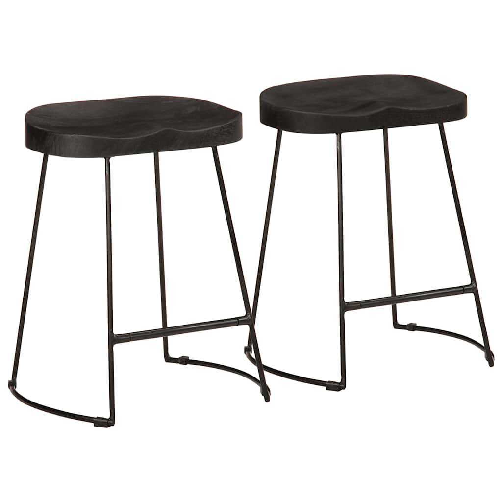 Bar Stools 2 pcs Black 46x38x52 cm Solid Wood Mango - Unbeatable Bargains