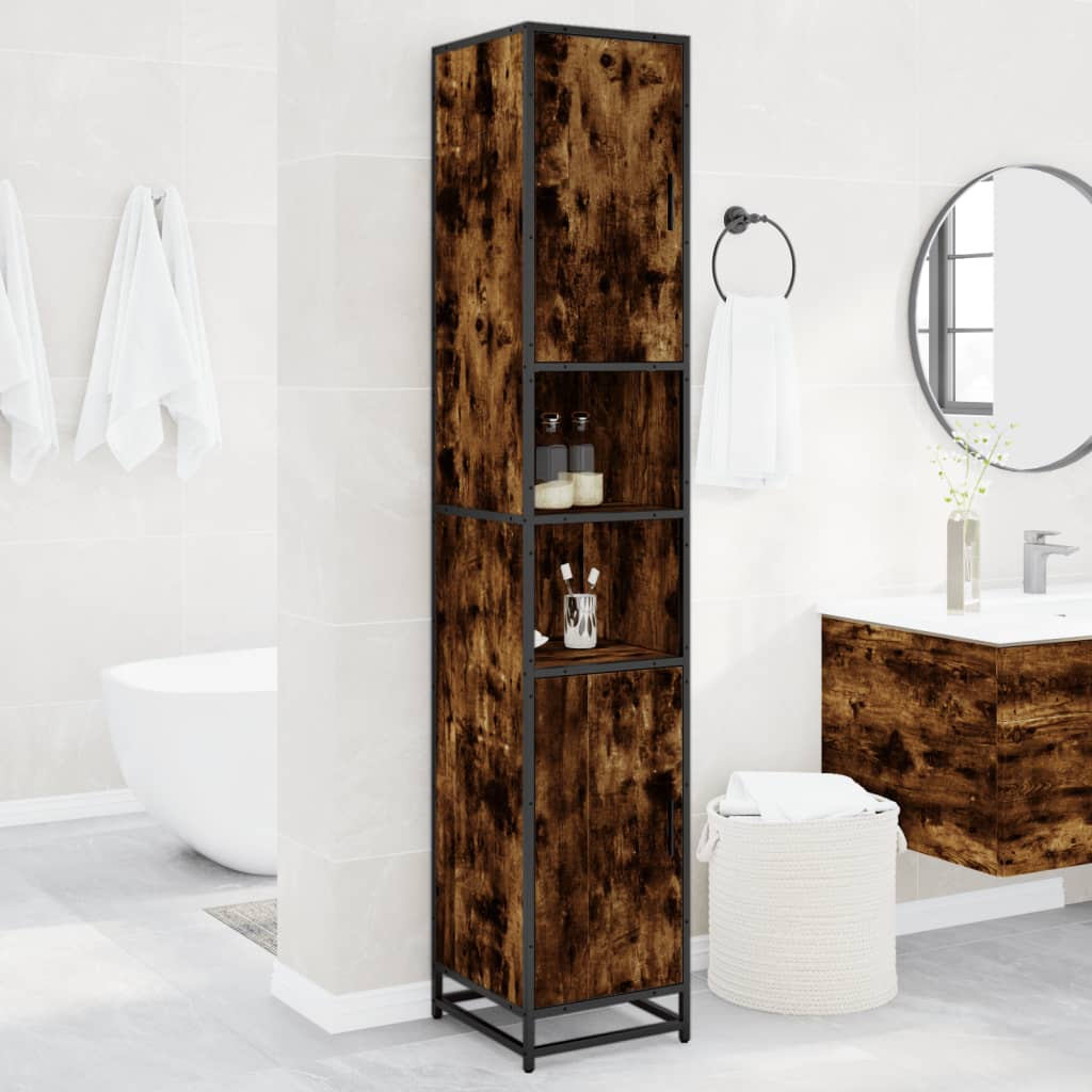 Bathroom Cabinet Smoked Oak 35x37.5x188.5 cm Engineered Wood and Metal - All Things Good