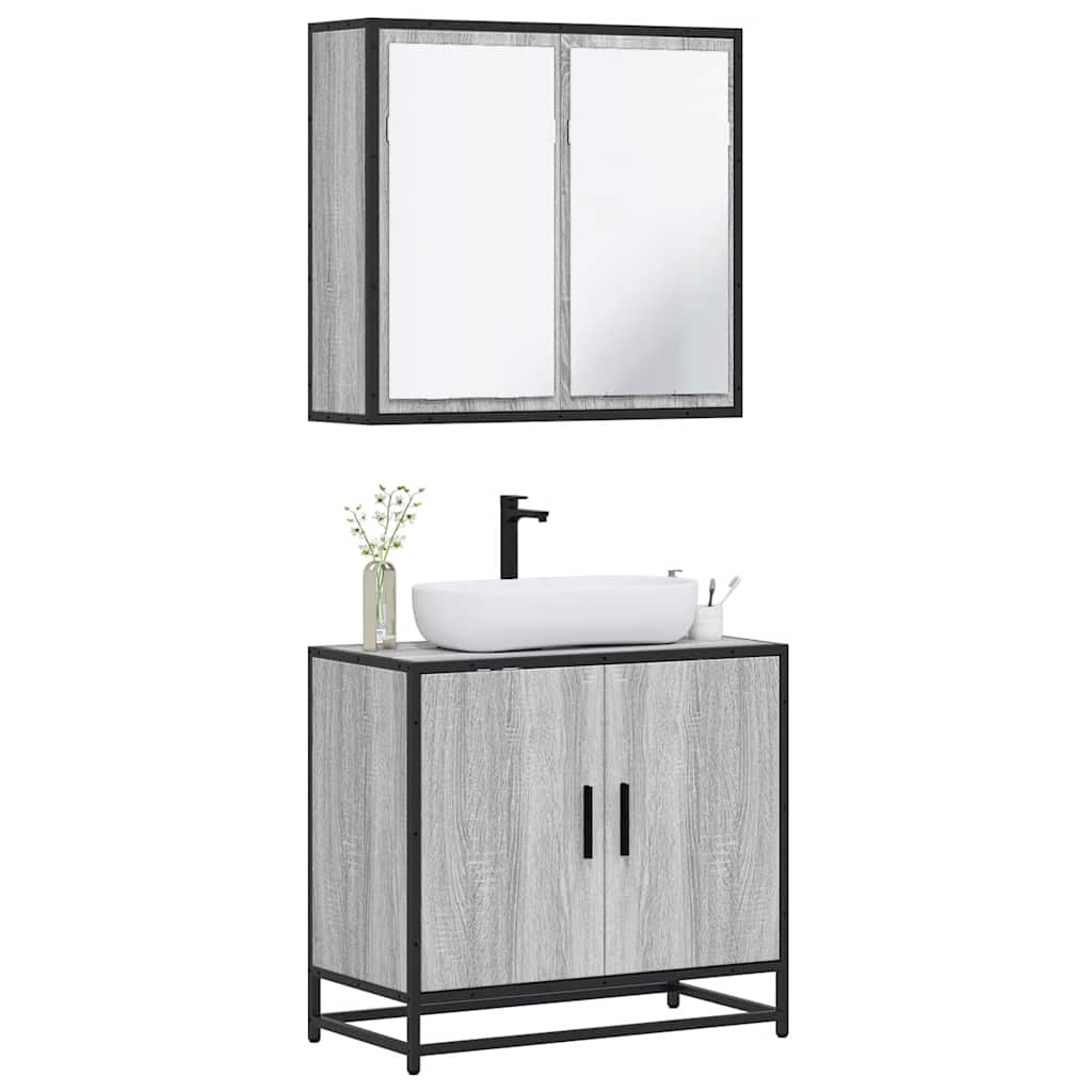 2 Piece Bathroom Furniture Set Grey Sonoma Engineered Wood - Decor Base