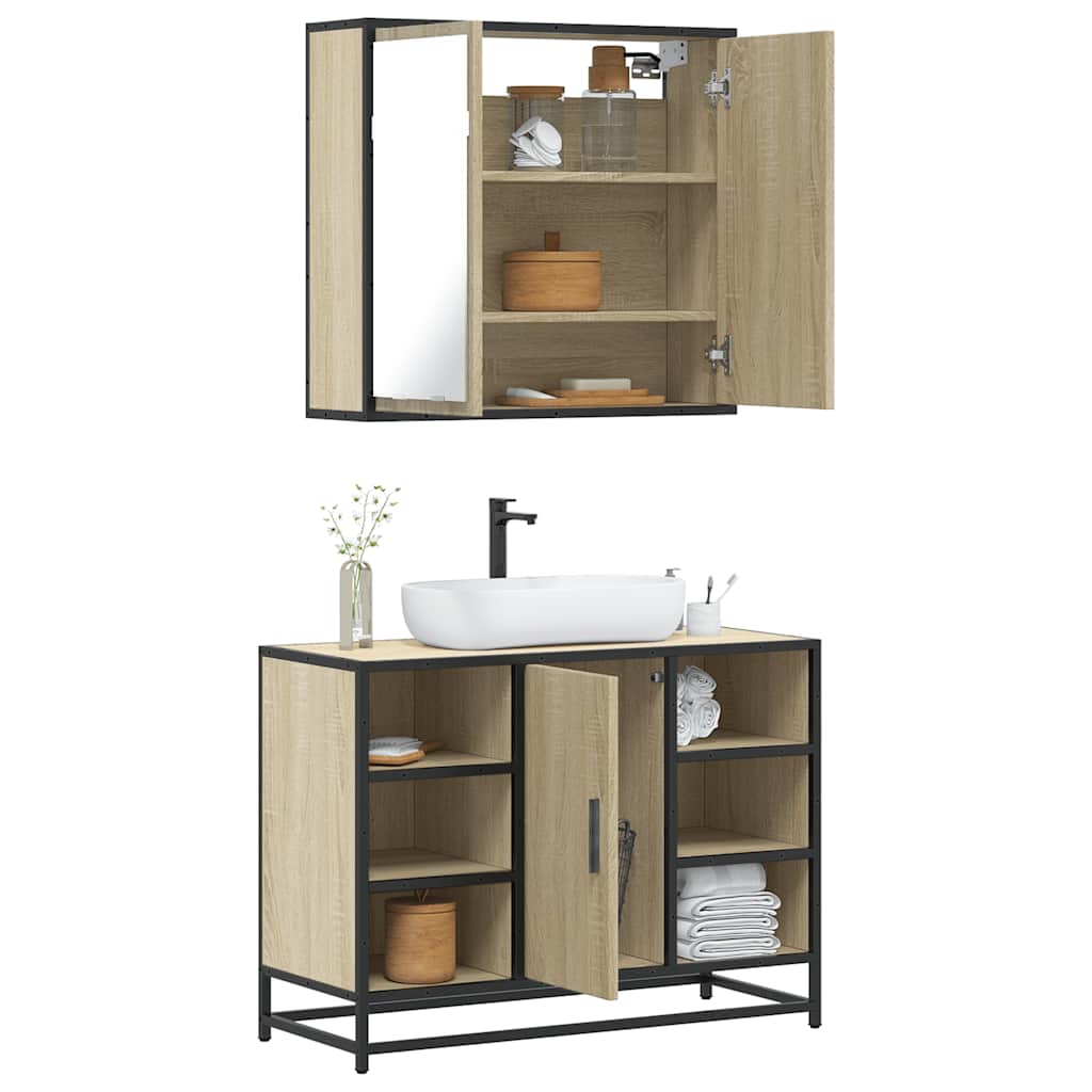2 Piece Bathroom Furniture Set Sonoma Oak Engineered Wood - Design Hut