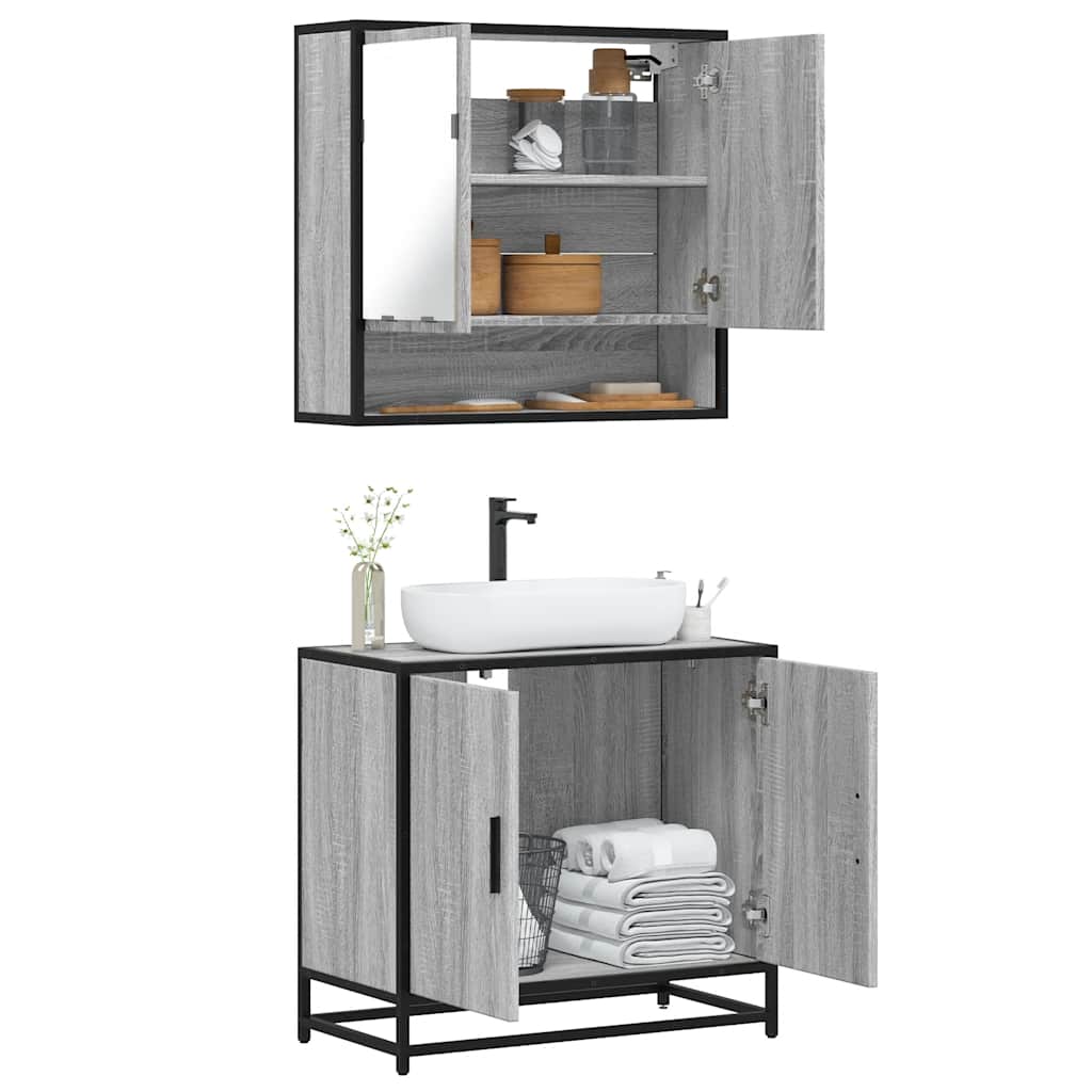 2 Piece Bathroom Furniture Set Grey Sonoma Engineered Wood - R and M Furniture