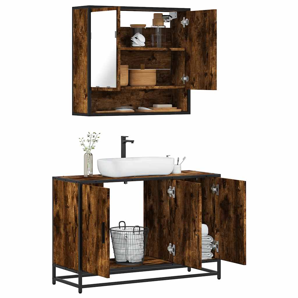 2 Piece Bathroom Furniture Set Smoked Oak Engineered Wood - R and M Furniture