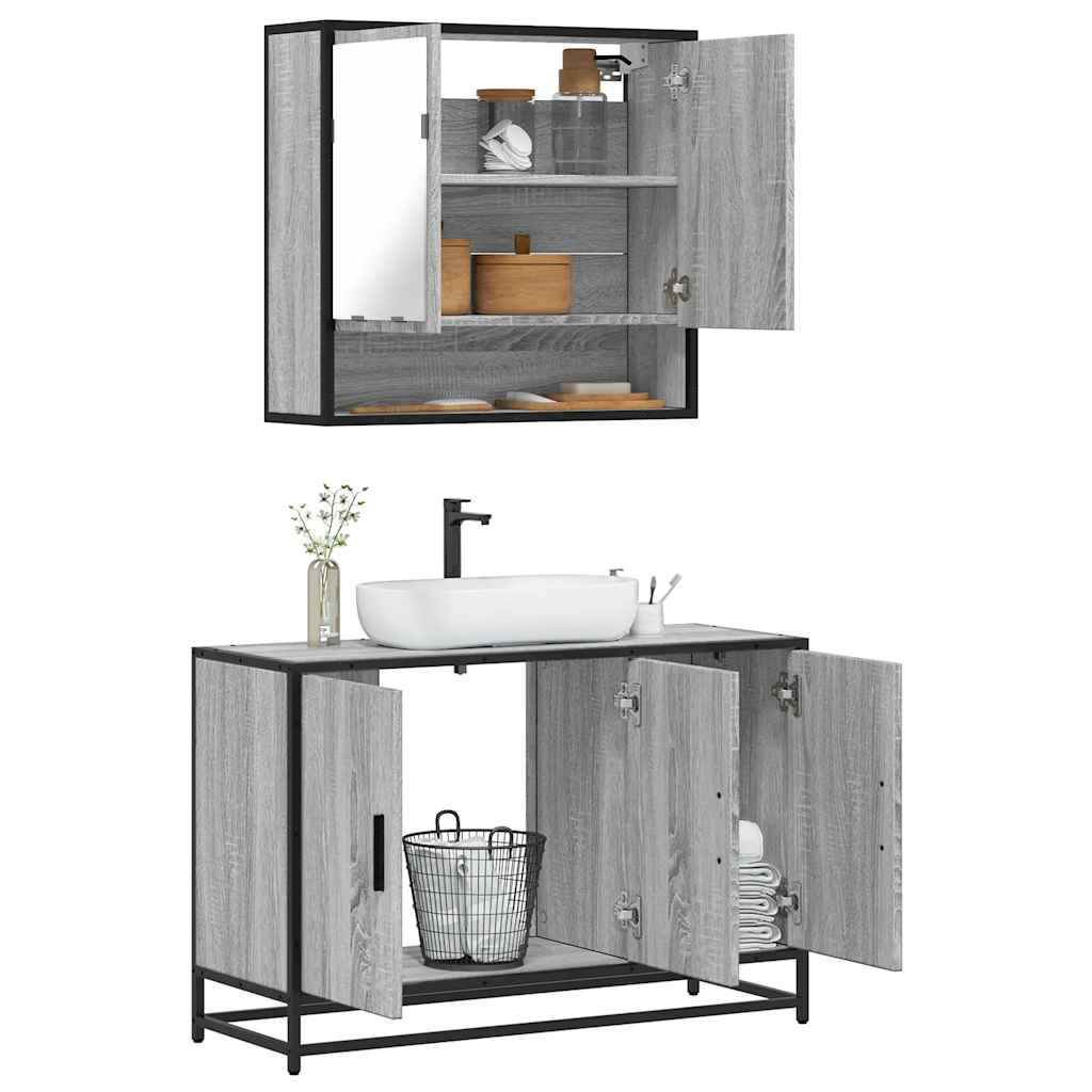 2 Piece Bathroom Furniture Set Grey Sonoma Engineered Wood - Design Hut