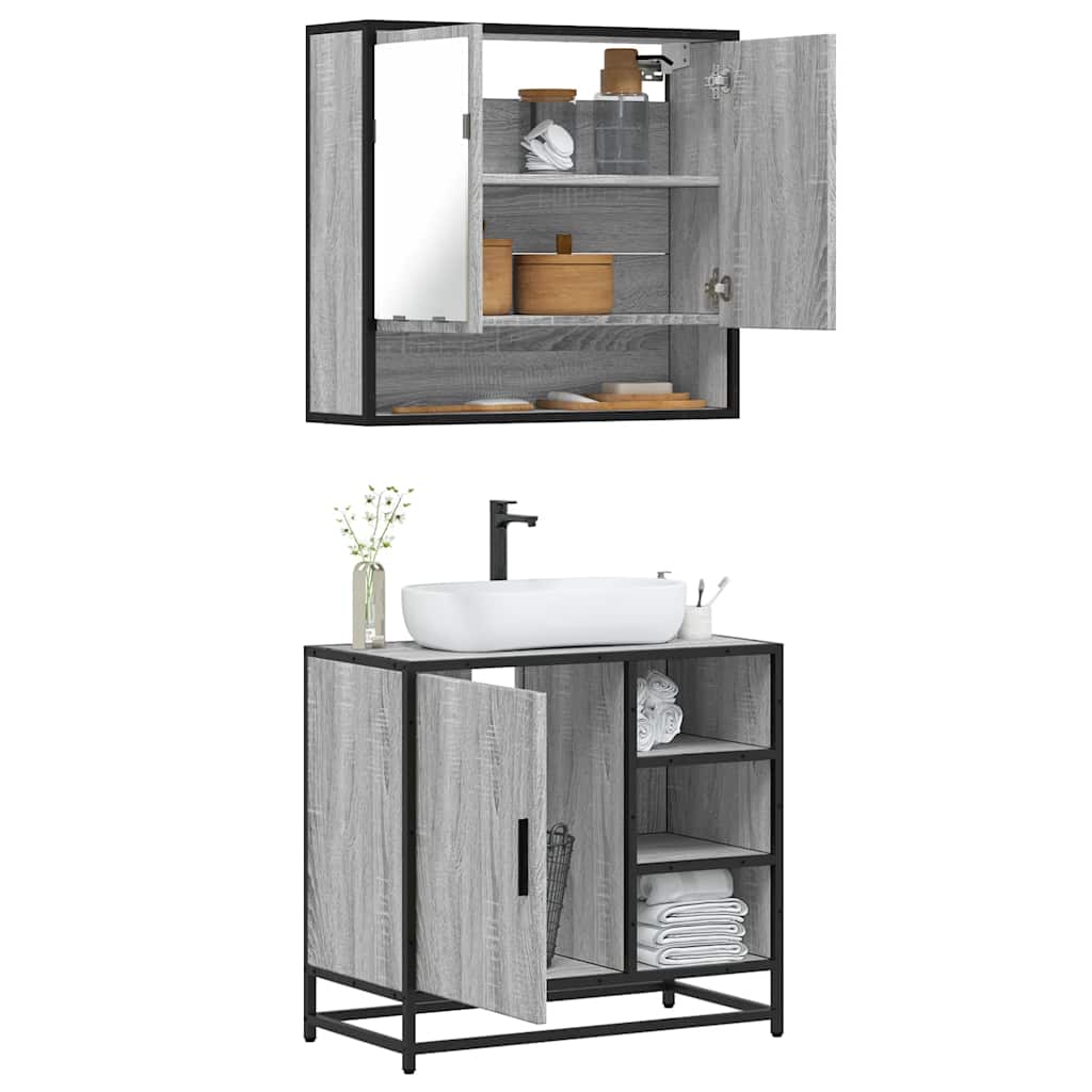 2 Piece Bathroom Furniture Set Grey Sonoma Engineered Wood - Decor Base