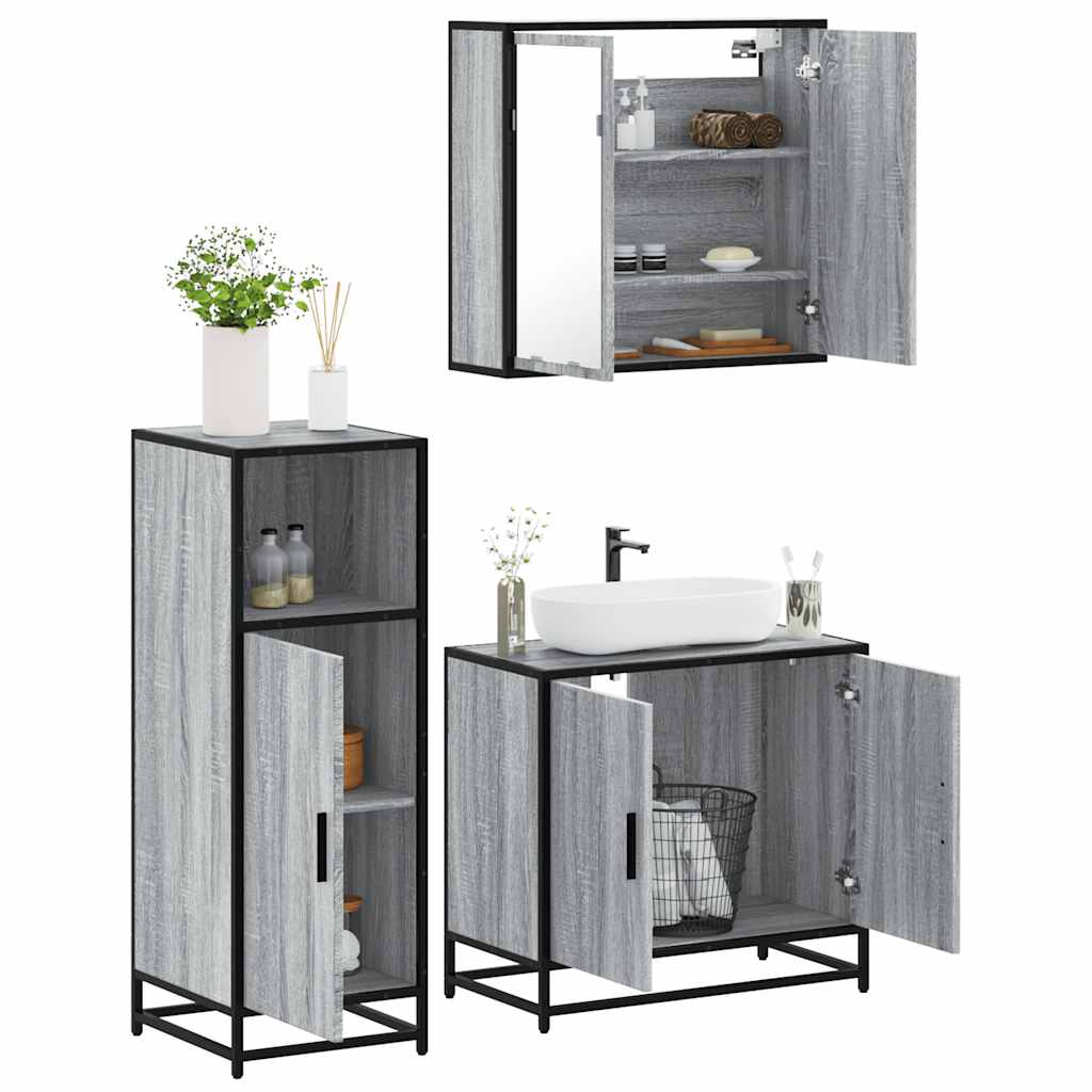 3 Piece Bathroom Furniture Set Grey Sonoma Engineered Wood - R and M Furniture