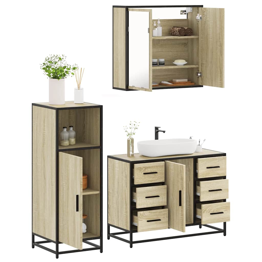 3 Piece Bathroom Furniture Set Sonoma Oak Engineered Wood - Millennium Furniture