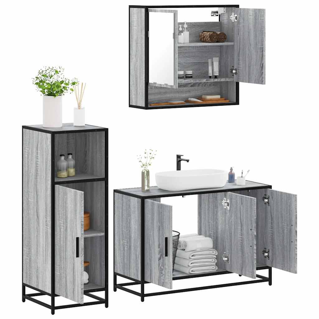 3 Piece Bathroom Furniture Set Grey Sonoma Engineered Wood - Style and Chic