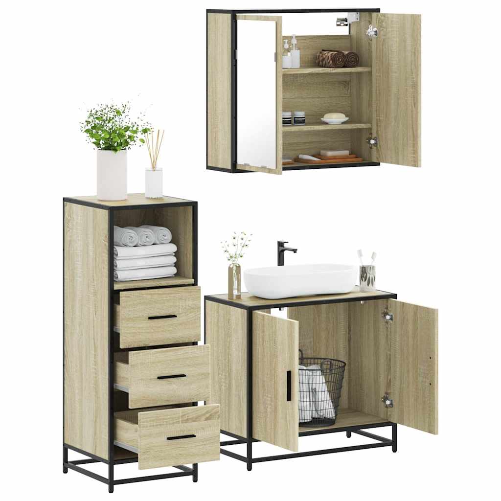 3 Piece Bathroom Furniture Set Sonoma Oak Engineered Wood - R and M Furniture