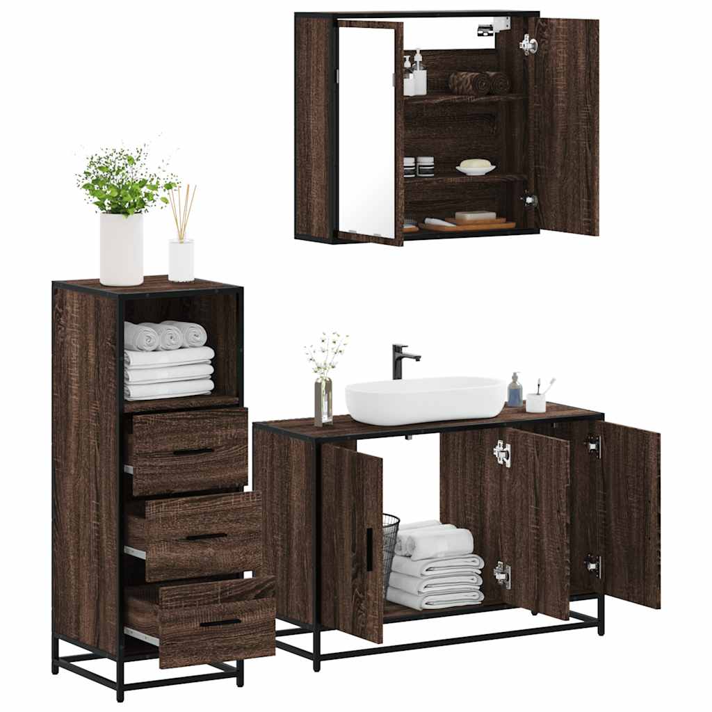 3 Piece Bathroom Furniture Set Brown Oak Engineered Wood - R and M Furniture