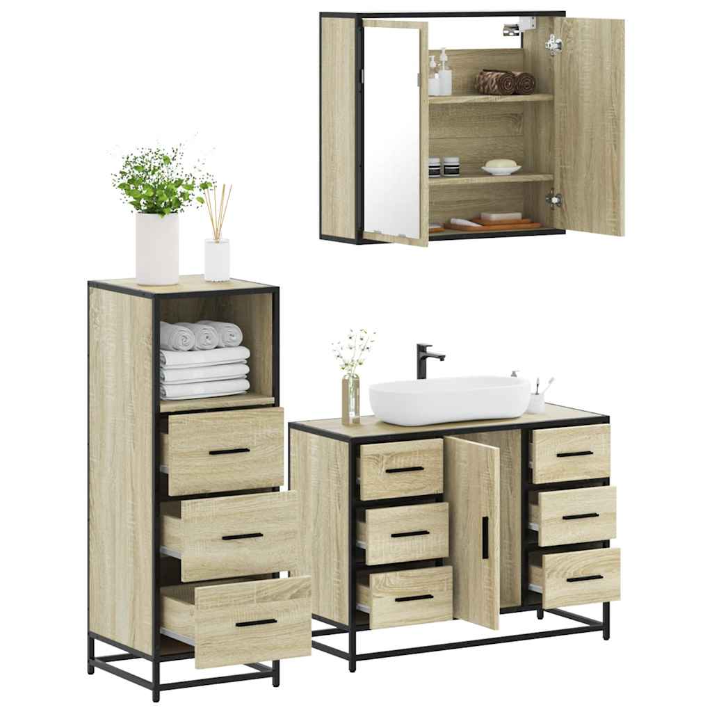 3 Piece Bathroom Furniture Set Sonoma Oak Engineered Wood - Design Hut