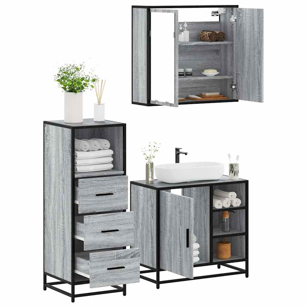 3 Piece Bathroom Furniture Set Grey Sonoma Engineered Wood - Discount Dealers