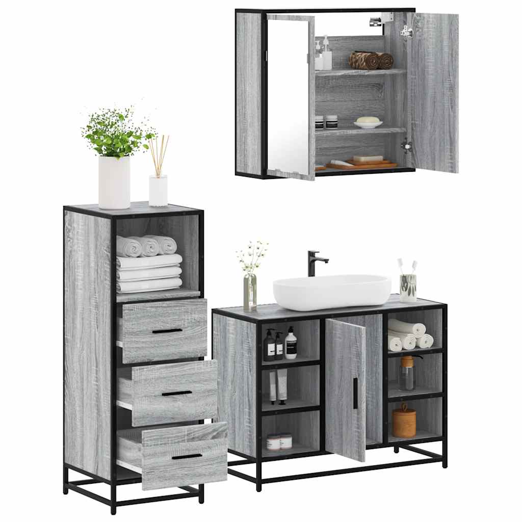 3 Piece Bathroom Furniture Set Grey Sonoma Engineered Wood - R and M Furniture