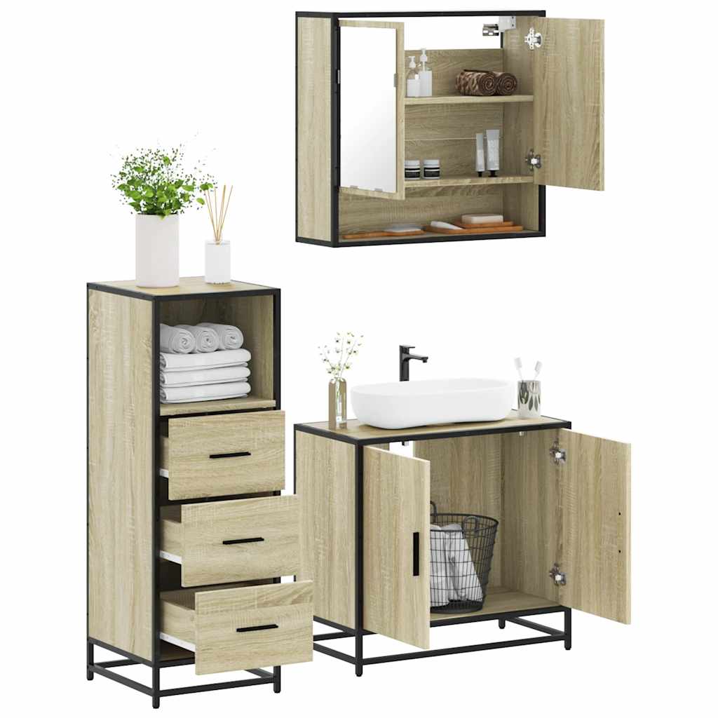 3 Piece Bathroom Furniture Set Sonoma Oak Engineered Wood - Style and Chic