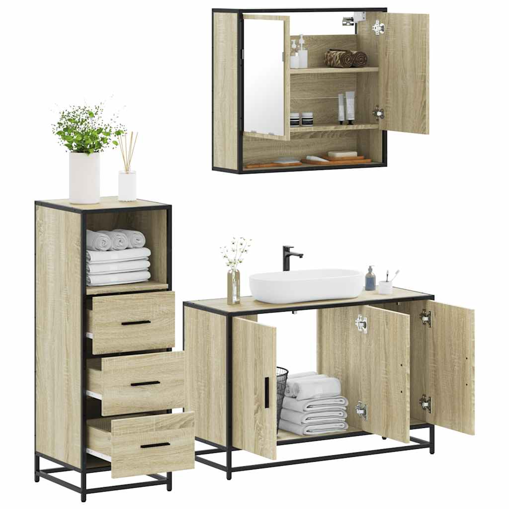 3 Piece Bathroom Furniture Set Sonoma Oak Engineered Wood - Merkel Designers