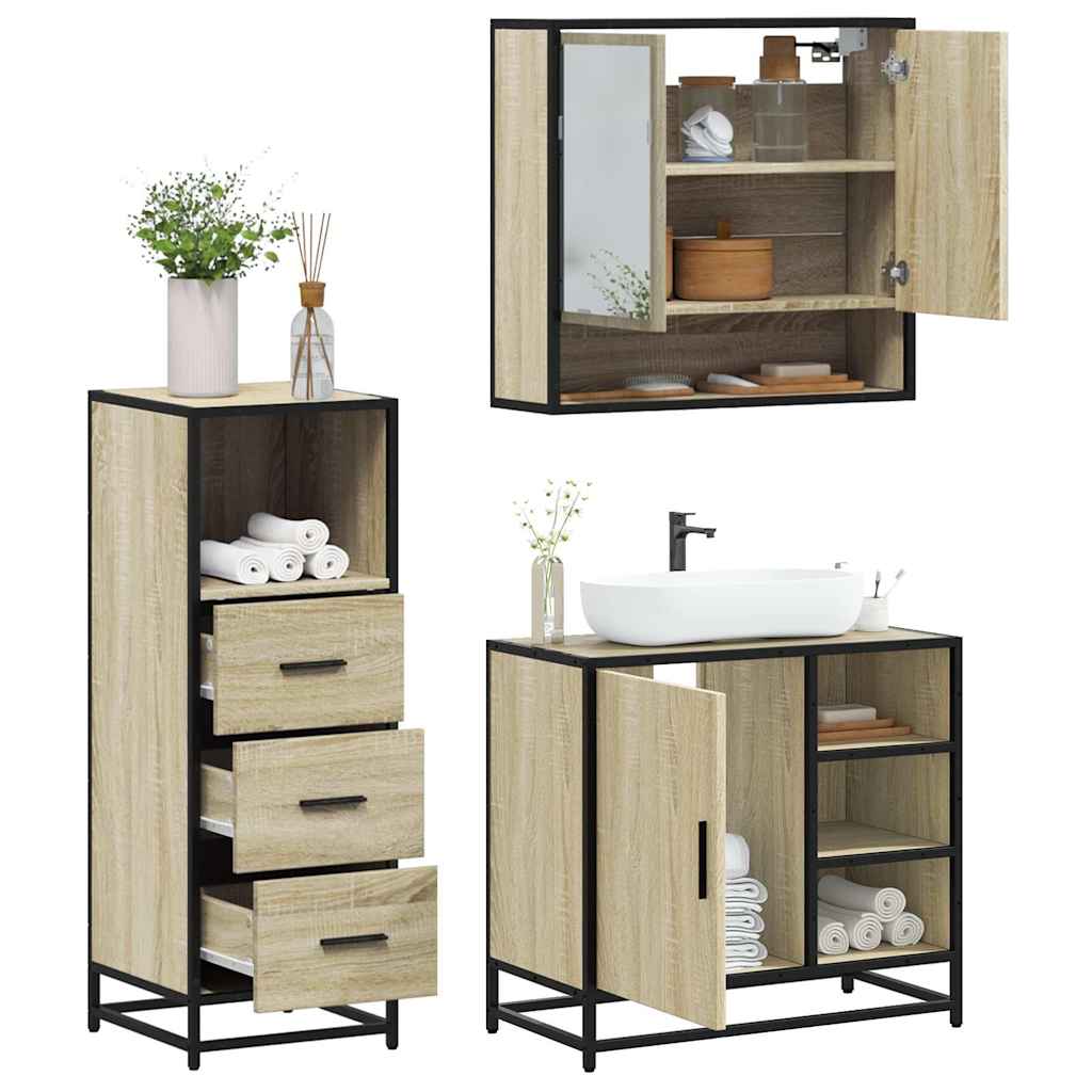 3 Piece Bathroom Furniture Set Sonoma Oak Engineered Wood - Style and Chic