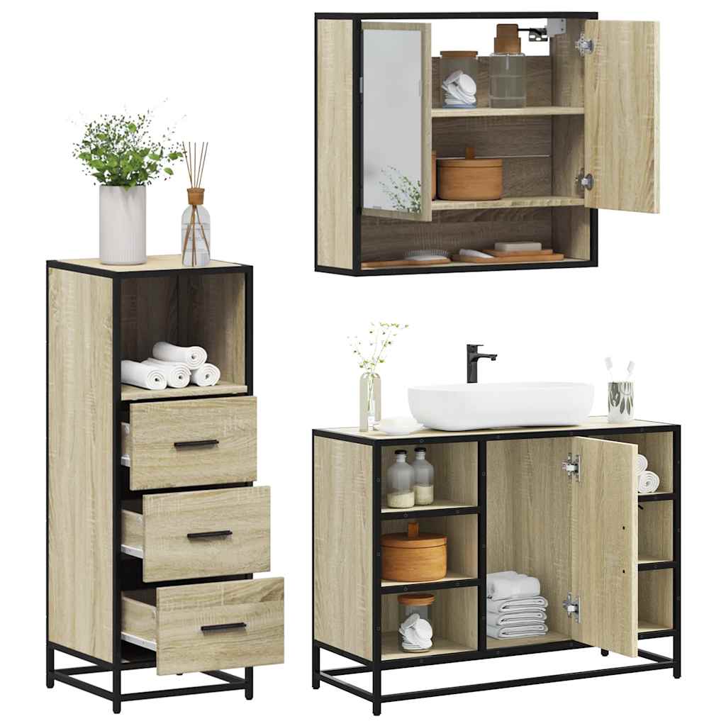 3 Piece Bathroom Furniture Set Sonoma Oak Engineered Wood - R and M Furniture