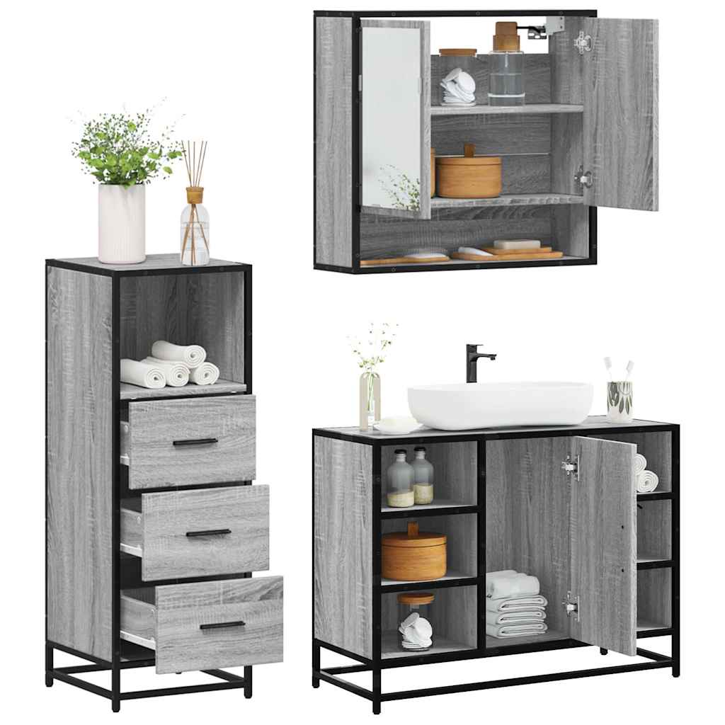 3 Piece Bathroom Furniture Set Grey Sonoma Engineered Wood - Merkel Designers