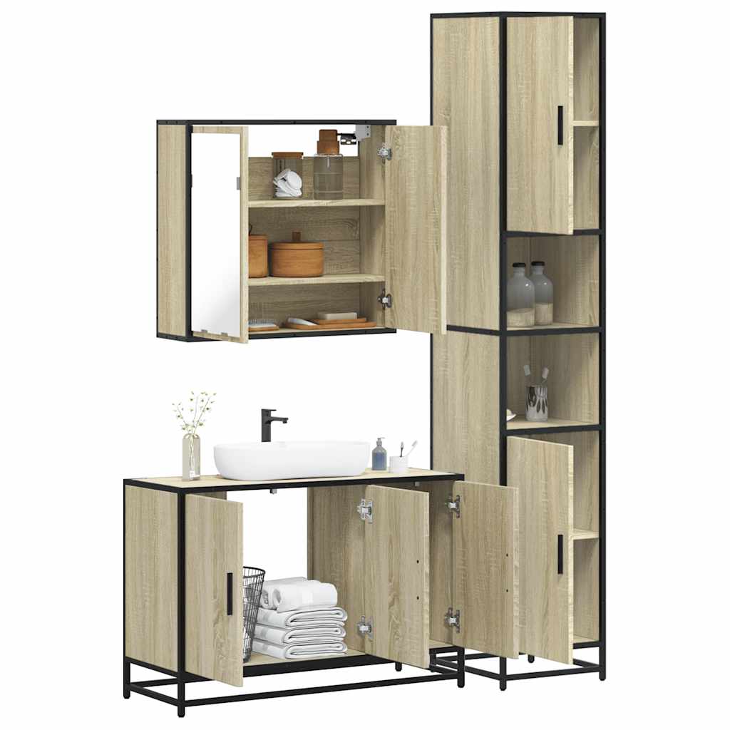 3 Piece Bathroom Furniture Set Sonoma Oak Engineered Wood - Millennium Furniture