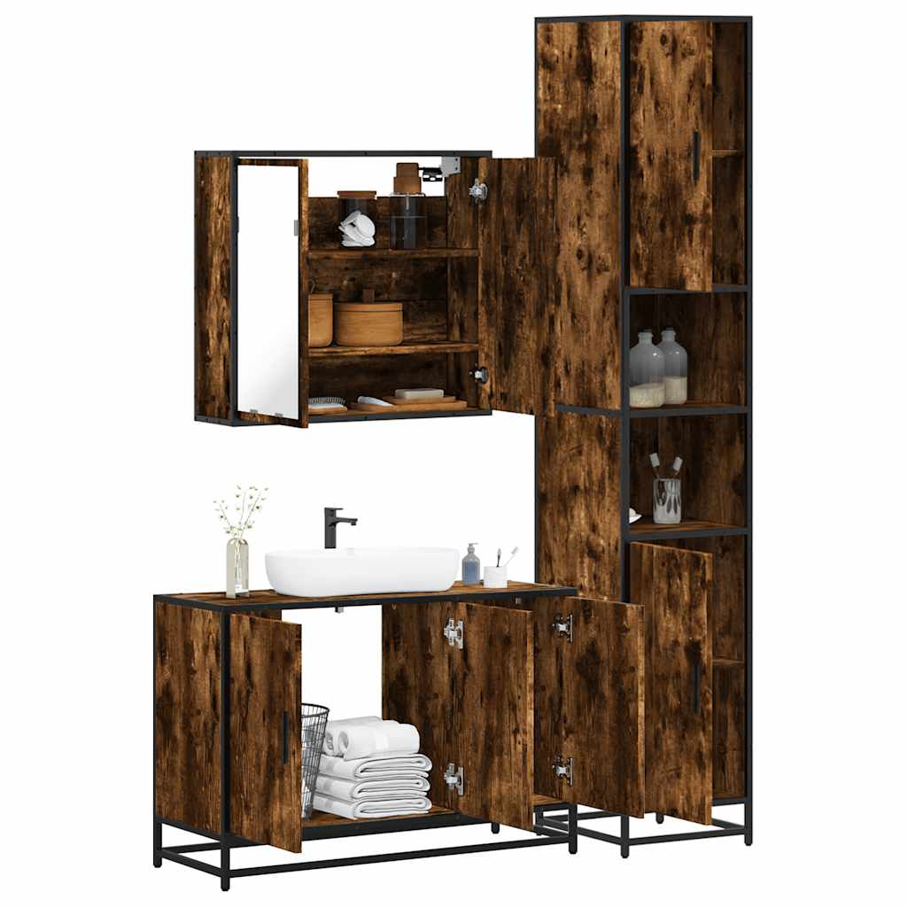 3 Piece Bathroom Furniture Set Smoked Oak Engineered Wood - Millennium Furniture