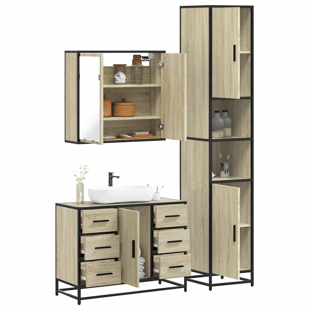 3 Piece Bathroom Furniture Set Sonoma Oak Engineered Wood - Millennium Furniture