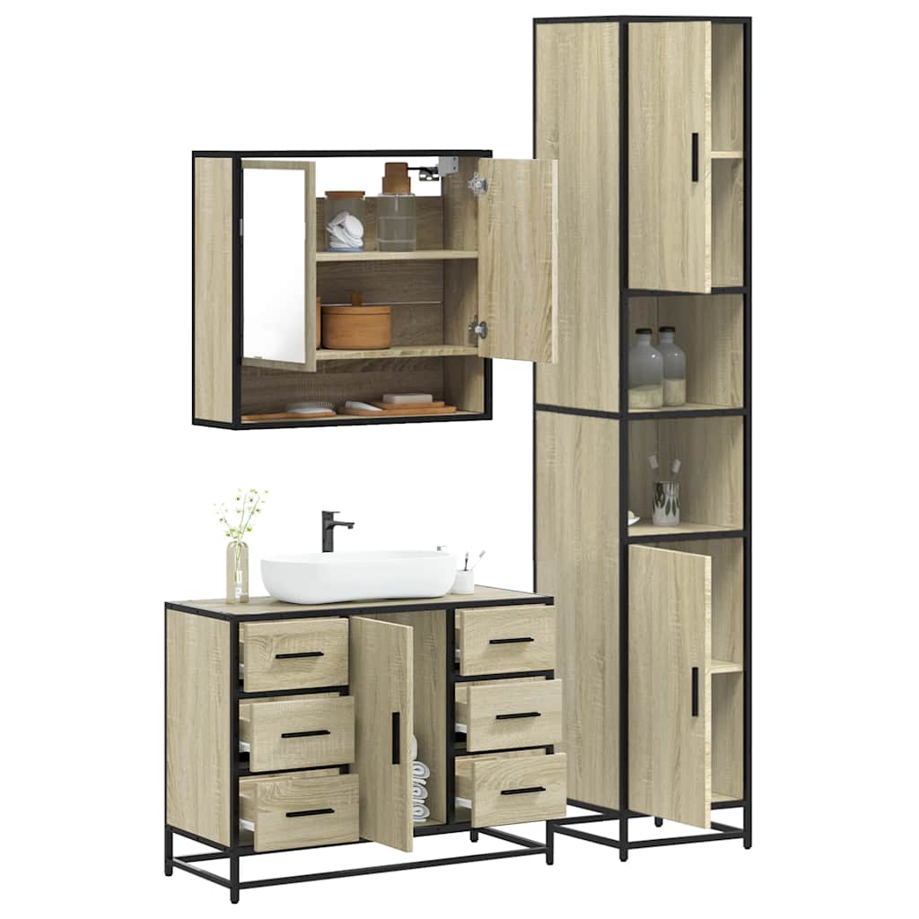 3 Piece Bathroom Furniture Set Sonoma Oak Engineered Wood - Decor Base