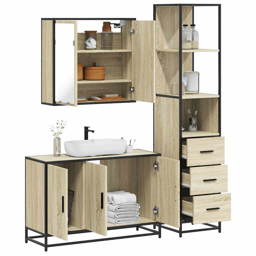 3 Piece Bathroom Furniture Set Sonoma Oak Engineered Wood - The Home Maker