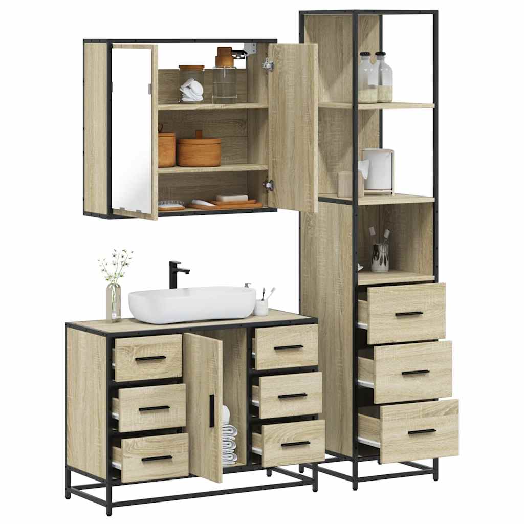 3 Piece Bathroom Furniture Set Sonoma Oak Engineered Wood - Style and Chic
