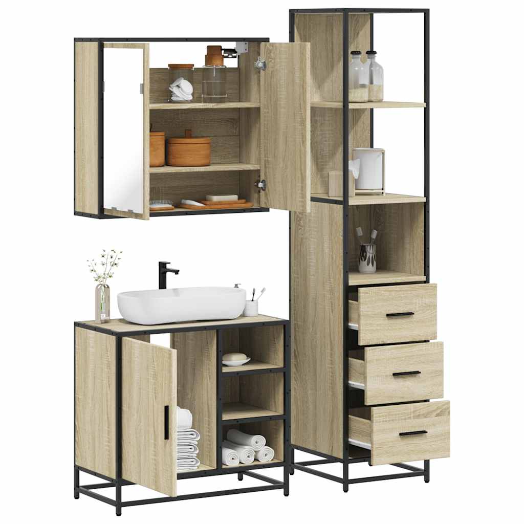 3 Piece Bathroom Furniture Set Sonoma Oak Engineered Wood - Millennium Furniture