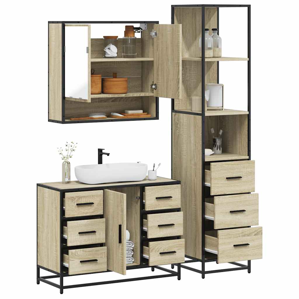 3 Piece Bathroom Furniture Set Sonoma Oak Engineered Wood - Millennium Furniture