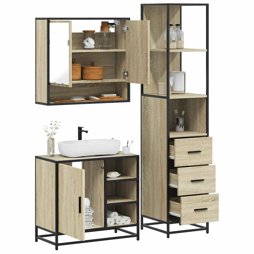 3 Piece Bathroom Furniture Set Sonoma Oak Engineered Wood - Design Hut