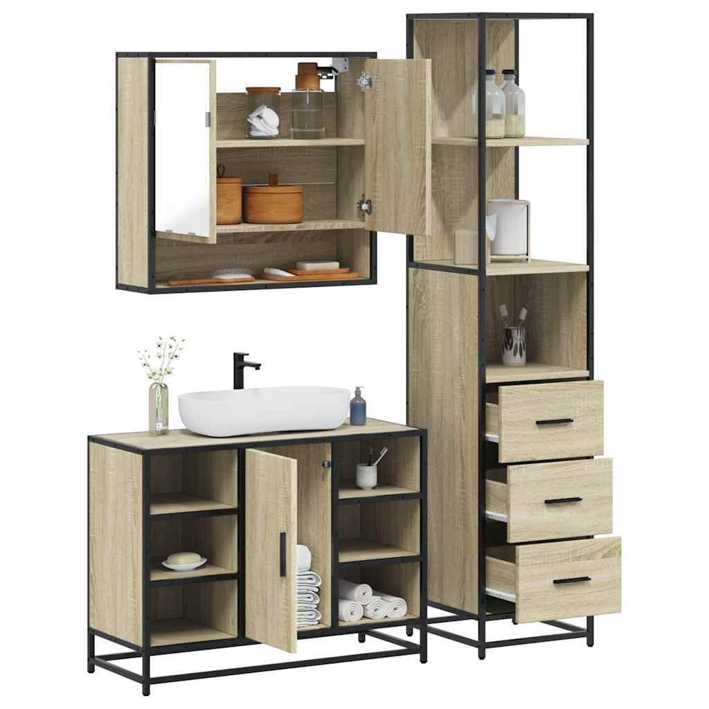 3 Piece Bathroom Furniture Set Sonoma Oak Engineered Wood - The Home Maker
