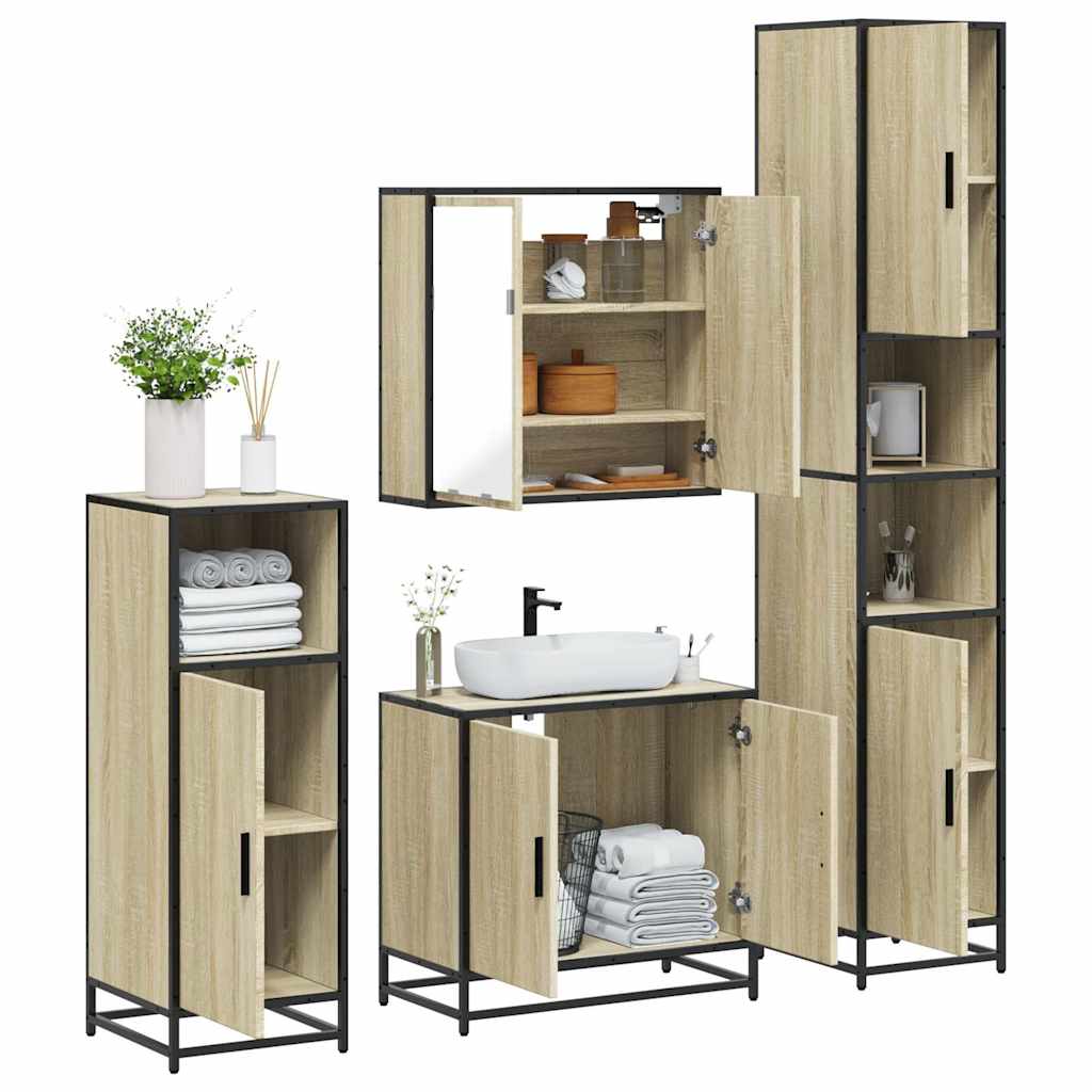 4 Piece Bathroom Furniture Set Sonoma Oak Engineered Wood - R and M Furniture