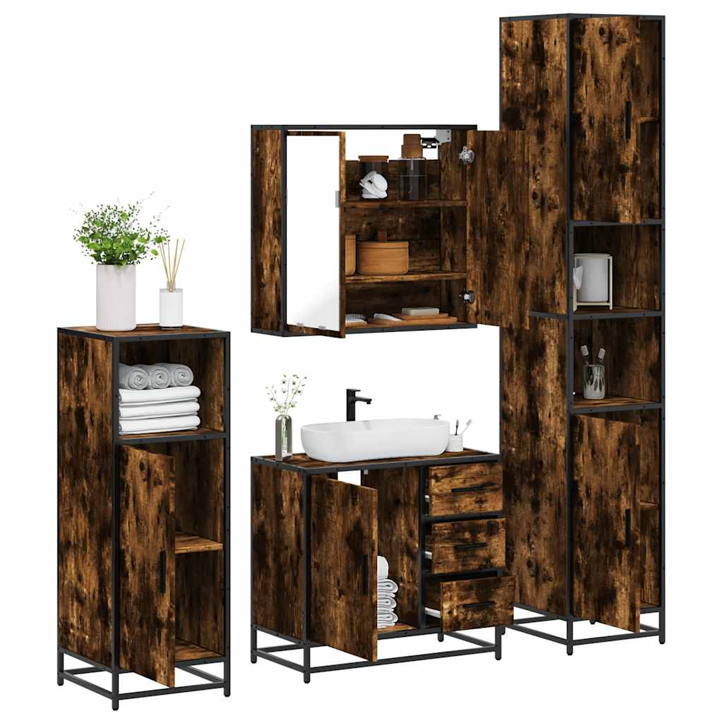 4 Piece Bathroom Furniture Set Smoked Oak Engineered Wood - Merkel Designers