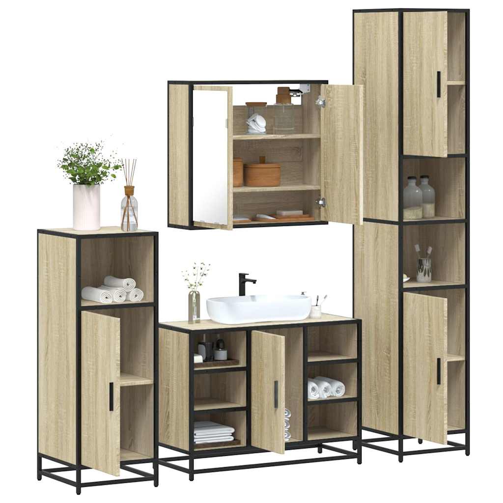 4 Piece Bathroom Furniture Set Sonoma Oak Engineered Wood - Merlin Deals