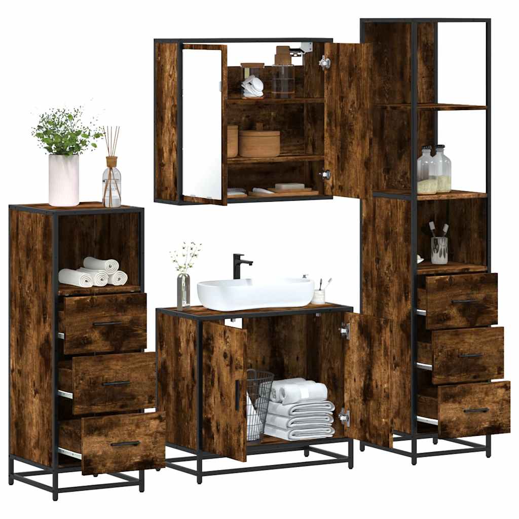 4 Piece Bathroom Furniture Set Smoked Oak Engineered Wood - Millennium Furniture