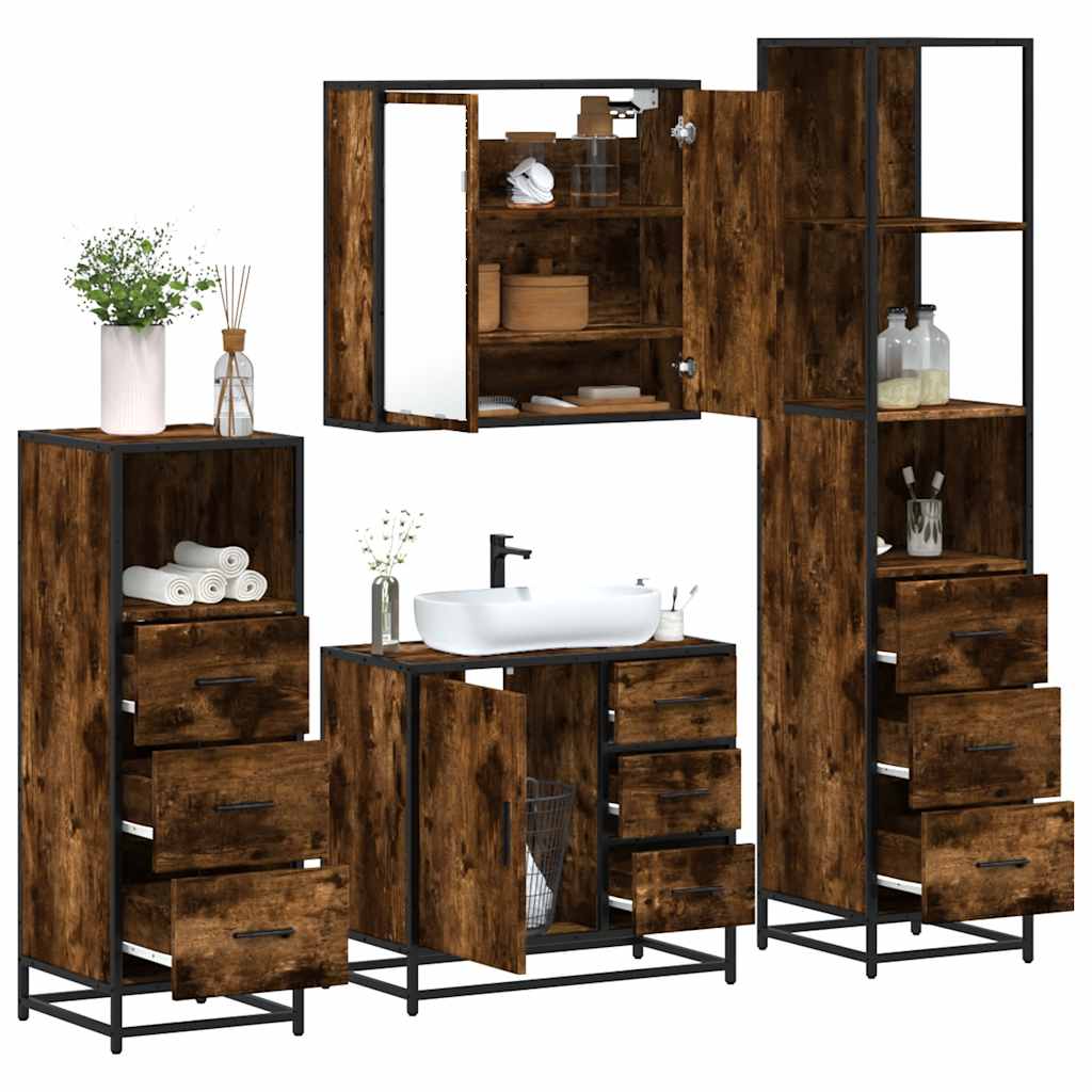 4 Piece Bathroom Furniture Set Smoked Oak Engineered Wood - Merkel Designers