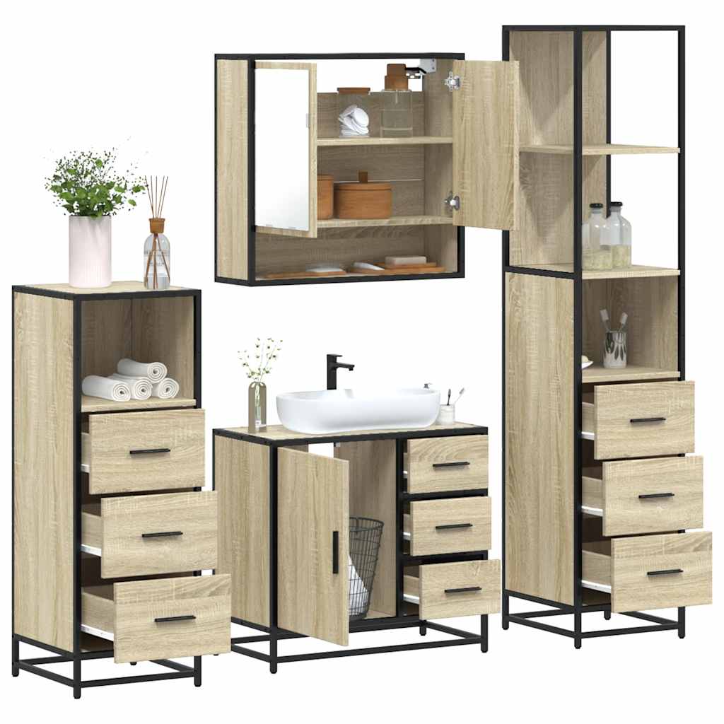 4 Piece Bathroom Furniture Set Sonoma Oak Engineered Wood - Merkel Designers