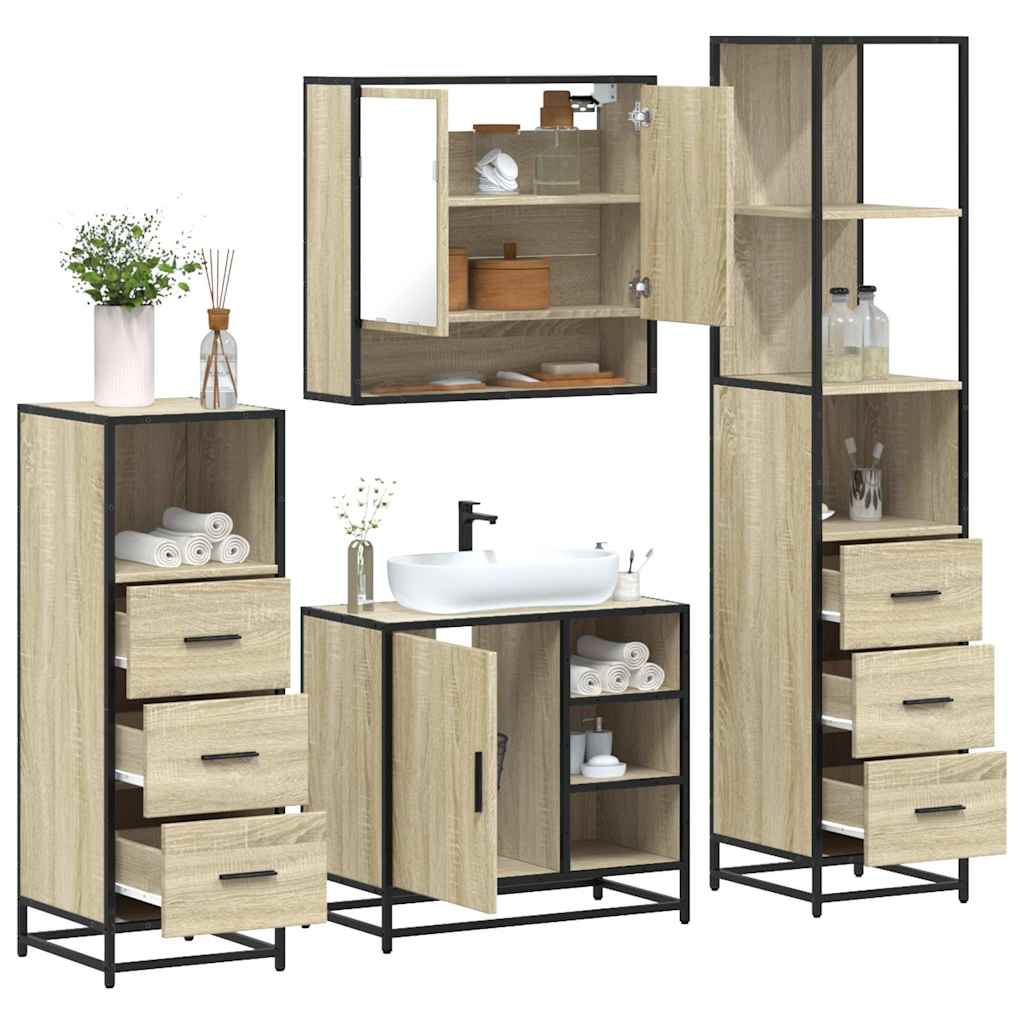 4 Piece Bathroom Furniture Set Sonoma Oak Engineered Wood - Merkel Designers