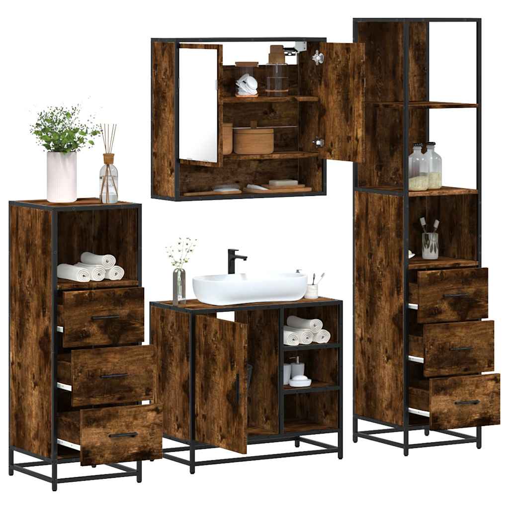 4 Piece Bathroom Furniture Set Smoked Oak Engineered Wood - Tyrell & Tyrell