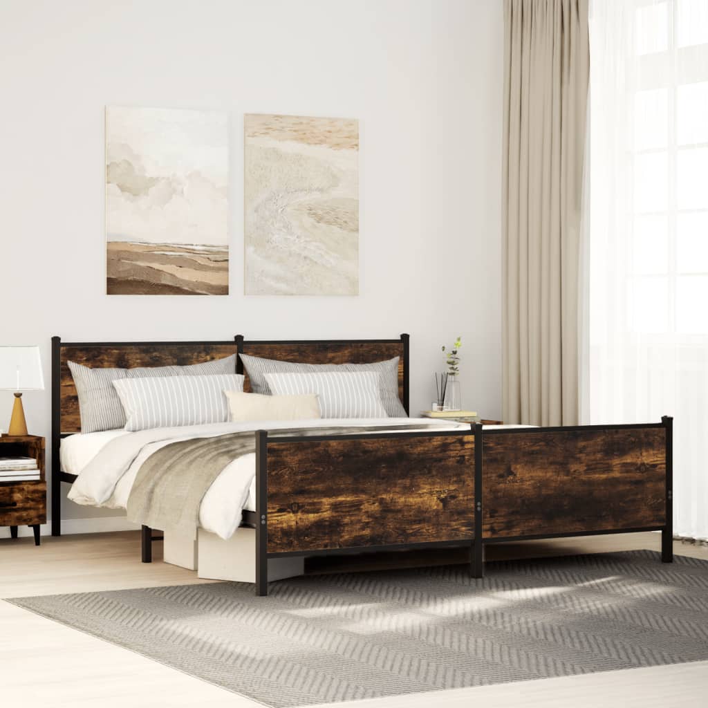 Metal Bedframe Smoked Oak 180x200cm Super King - Casper Homes