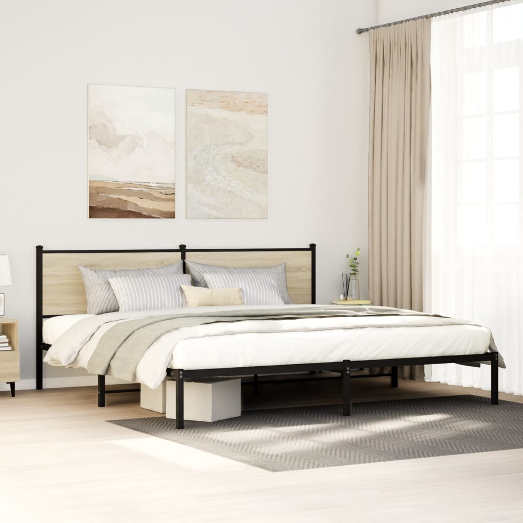 Metal Bedframe Sonoma Oak 200x200cm - Discount Dealers