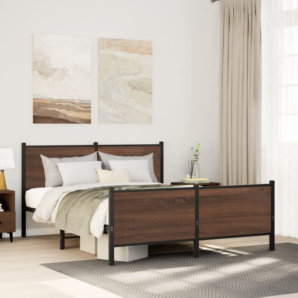 Metal Bedframe Brown Oak 140x200cm - Design Hut
