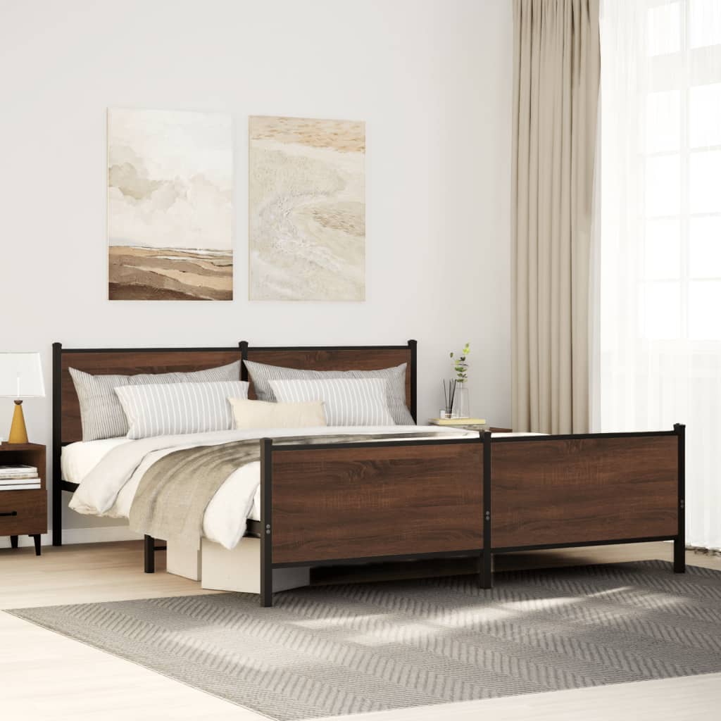 Metal Bedframe Brown Oak 193x203cm - Merlin Deals
