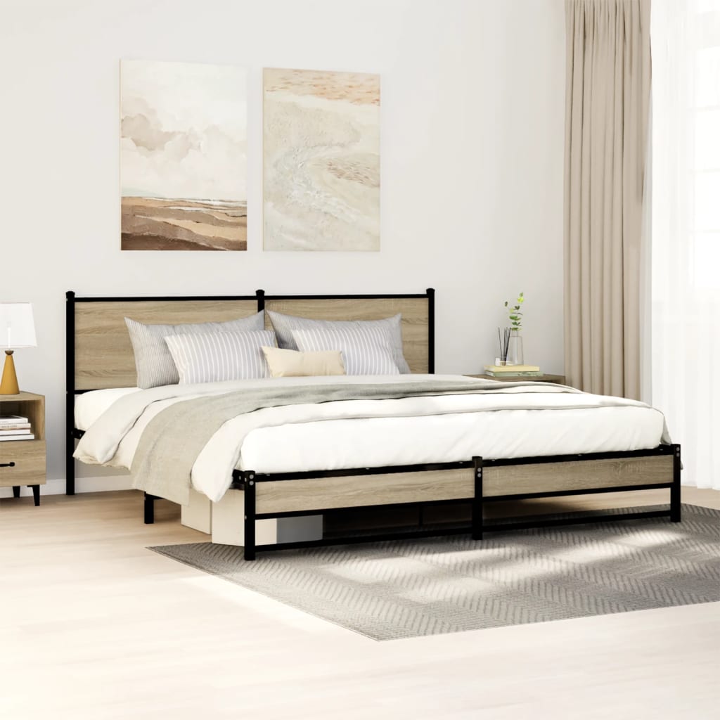 Metal Bedframe Sonoma Oak 180x200cm Super King - Casper Homes